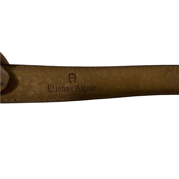 Etienne Aigner Leather Belt medium size Buckle Skinny Navy Blue Vtg - Picture 10 of 11